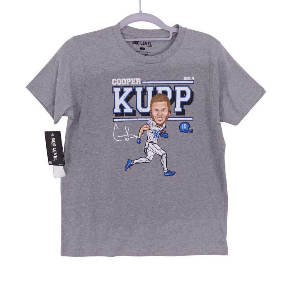 NWT 500 Level NFLPA Cooper Kupp LA Rams Caricature T-Shirt Youth Sz L Gray